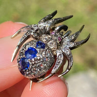 Victorian Sapphire and Diamond Spider Pin