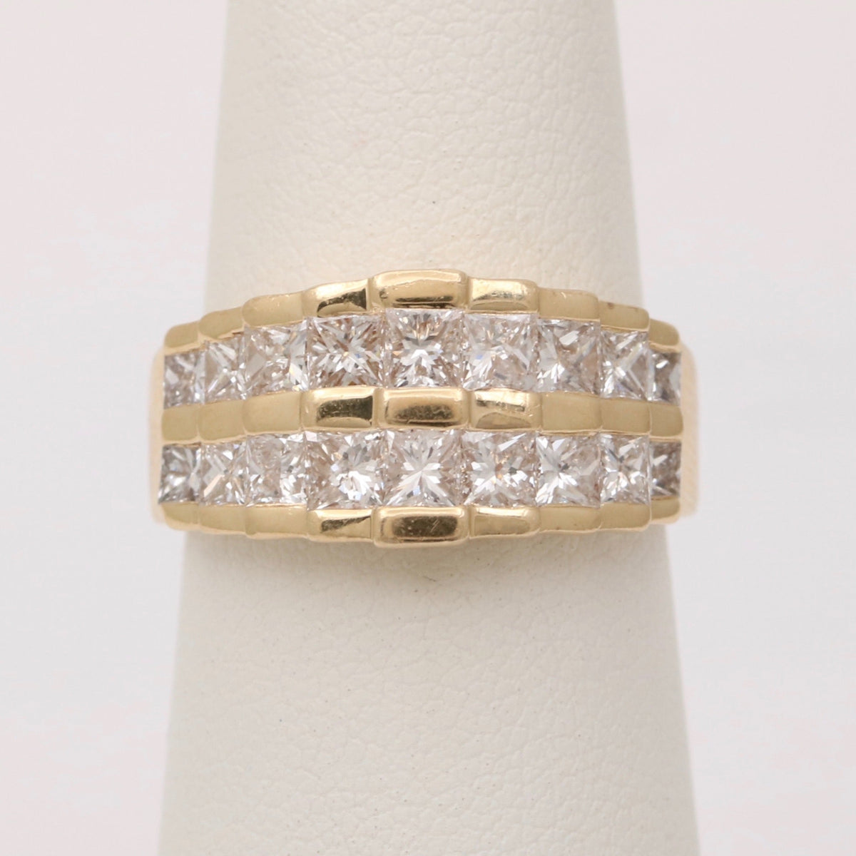 Vintage 1.8 Ct Princess Cut Diamond and 14K Gold Architectural Ring