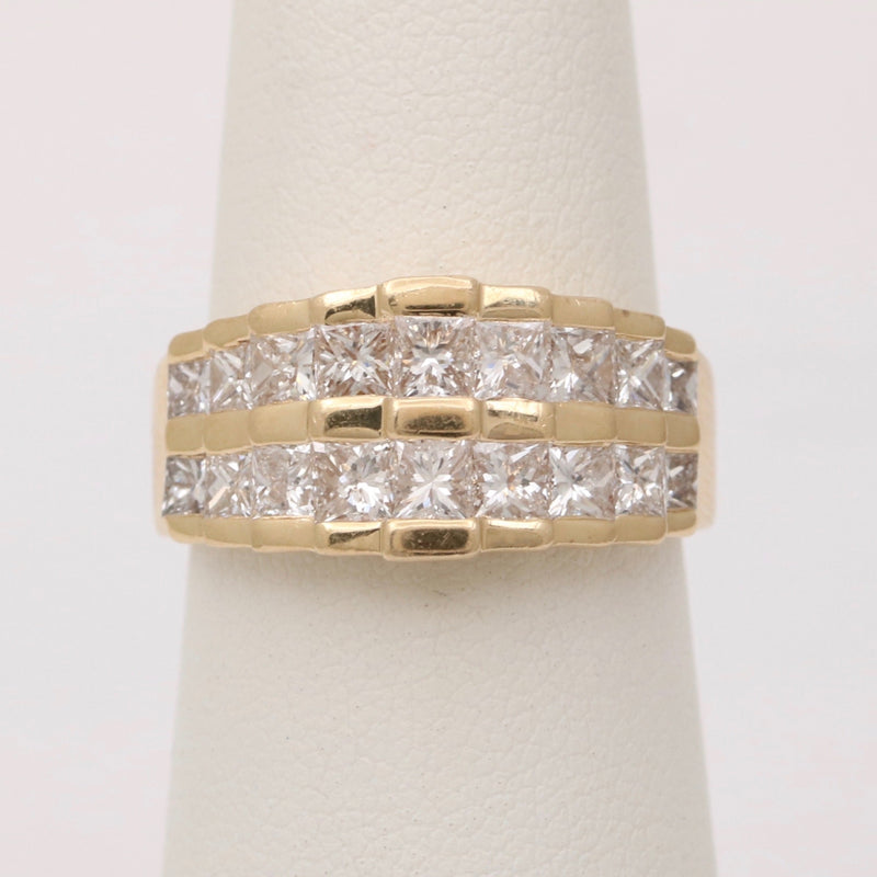 Vintage 1.8 Ct Princess Cut Diamond and 14K Gold Architectural Ring