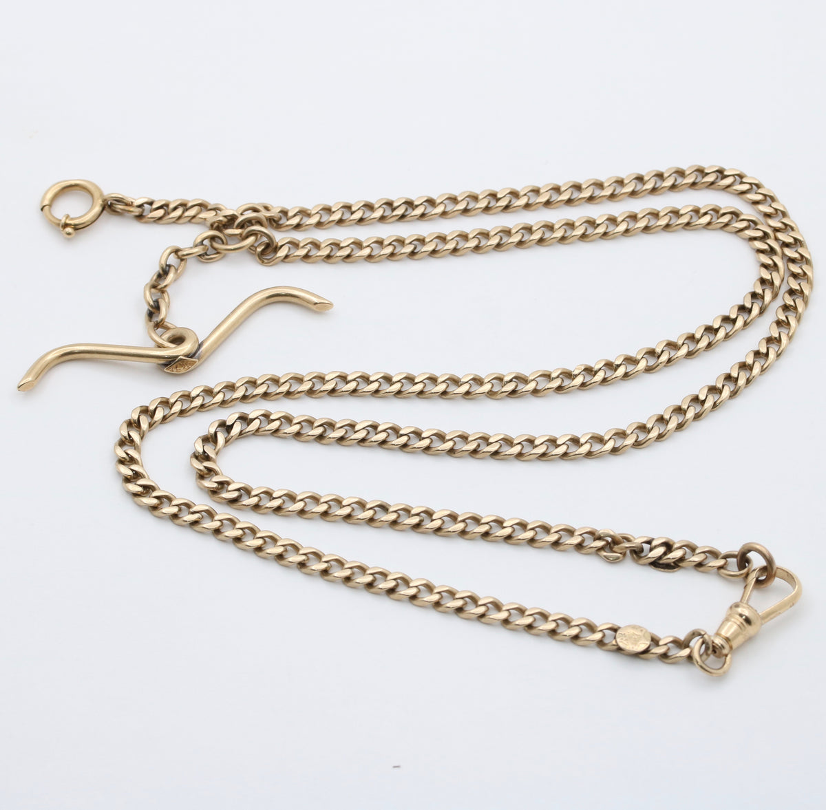 Art Deco 14K Gold Flat Curb Link Watch Chain, Circa 1914