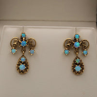 Vintage Opal and 14K Gold Scrolled Dangling Earrings
