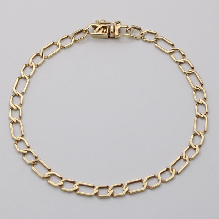 Vintage 14K Geometric Open Link Bracelet, 7.75” Long