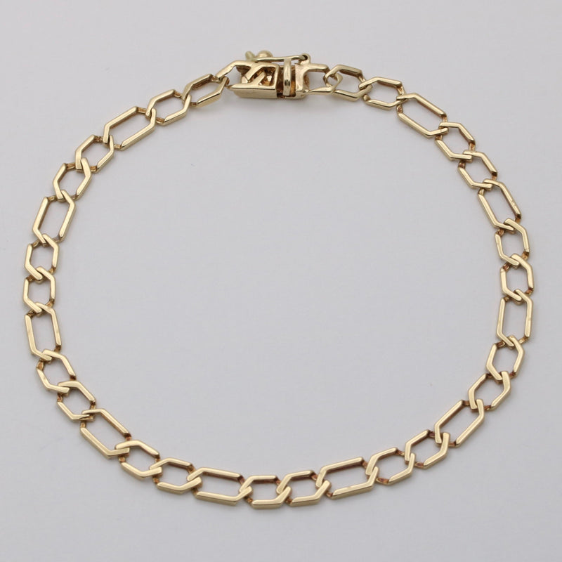 Vintage 14K Geometric Open Link Bracelet, 7.75” Long