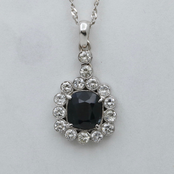 Vintage Sapphire and Diamond Platinum Pendant