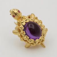 Vintage Amethyst and 18K Gold Turtle Pin, 3 of 4