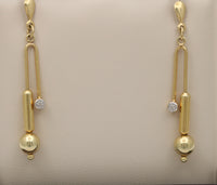 Funky 14K Gold and Diamond Long Tubular and Dangling Ball Earrings