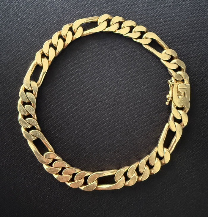Vintage 14K Gold Figaro Link Bracelet, 8.25” Long