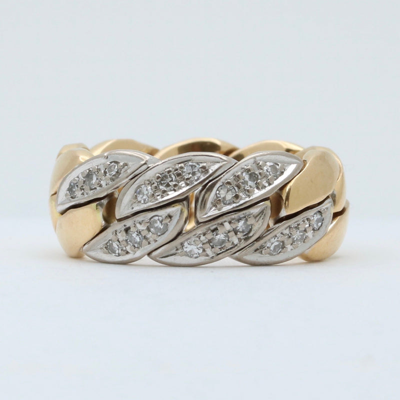 Vintage 18K Gold and Diamond Curb Link Chain Ring