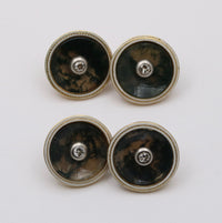 Antique Diamond, Moss Agate and Enamel 14K Gold Cufflinks