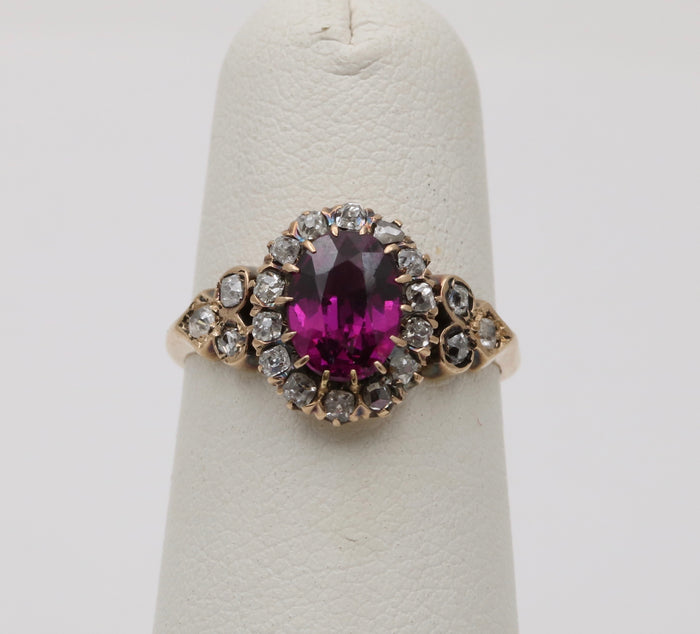 Victorian Rhodolite Garnet and Diamond Trefoil Motif Ring