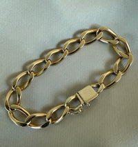 Vintage 14K Gold Oval Link Bracelet, 7.8" Long