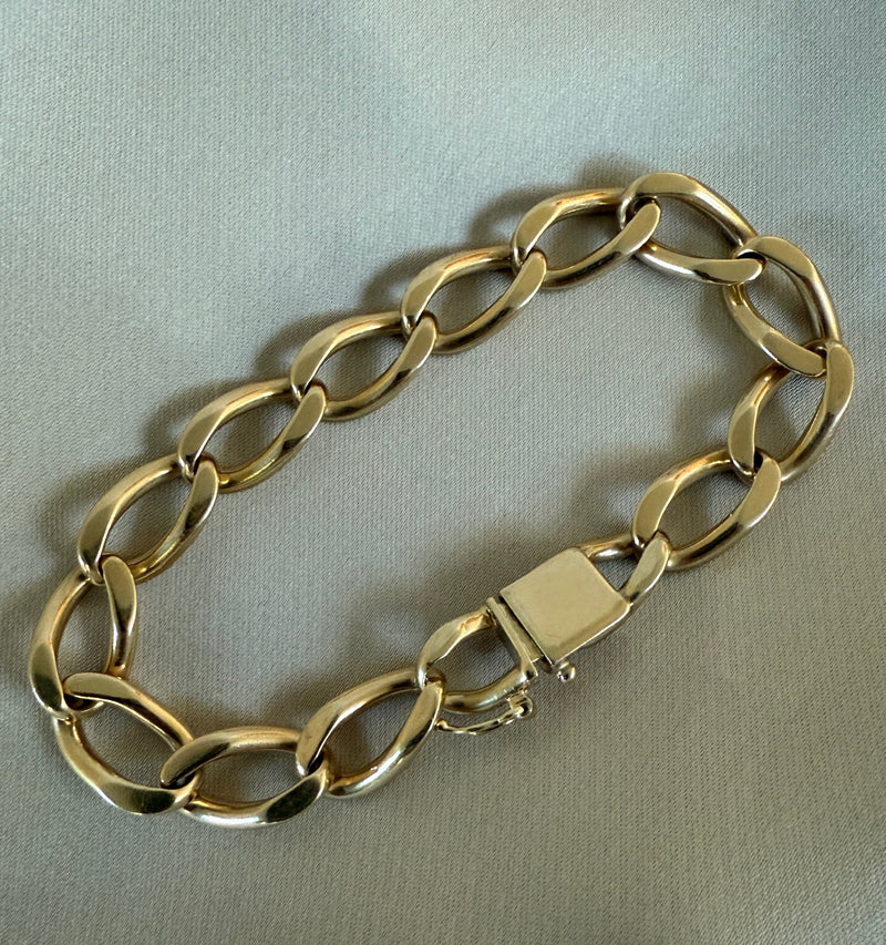 Vintage 14K Gold Oval Link Bracelet, 7.8" Long