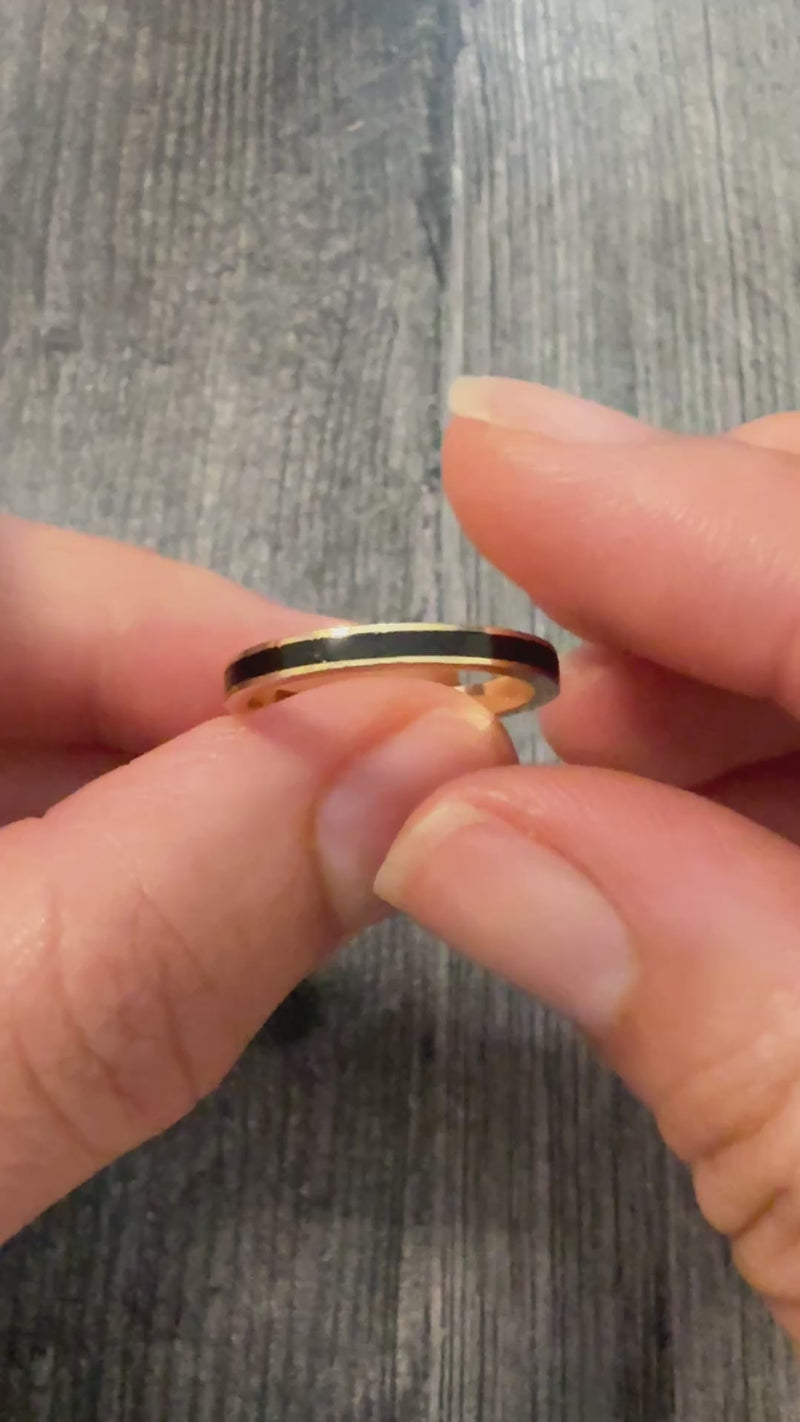 Black Enamel and 14K Gold Band, Ring Size 7