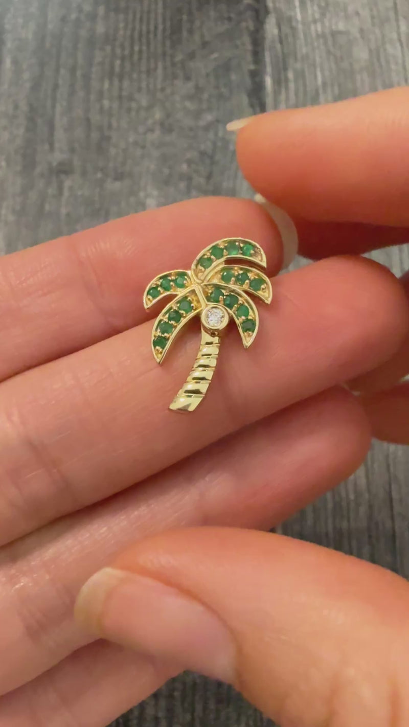 Diamond and 14K Gold Green Tropical Palm Tree Charm