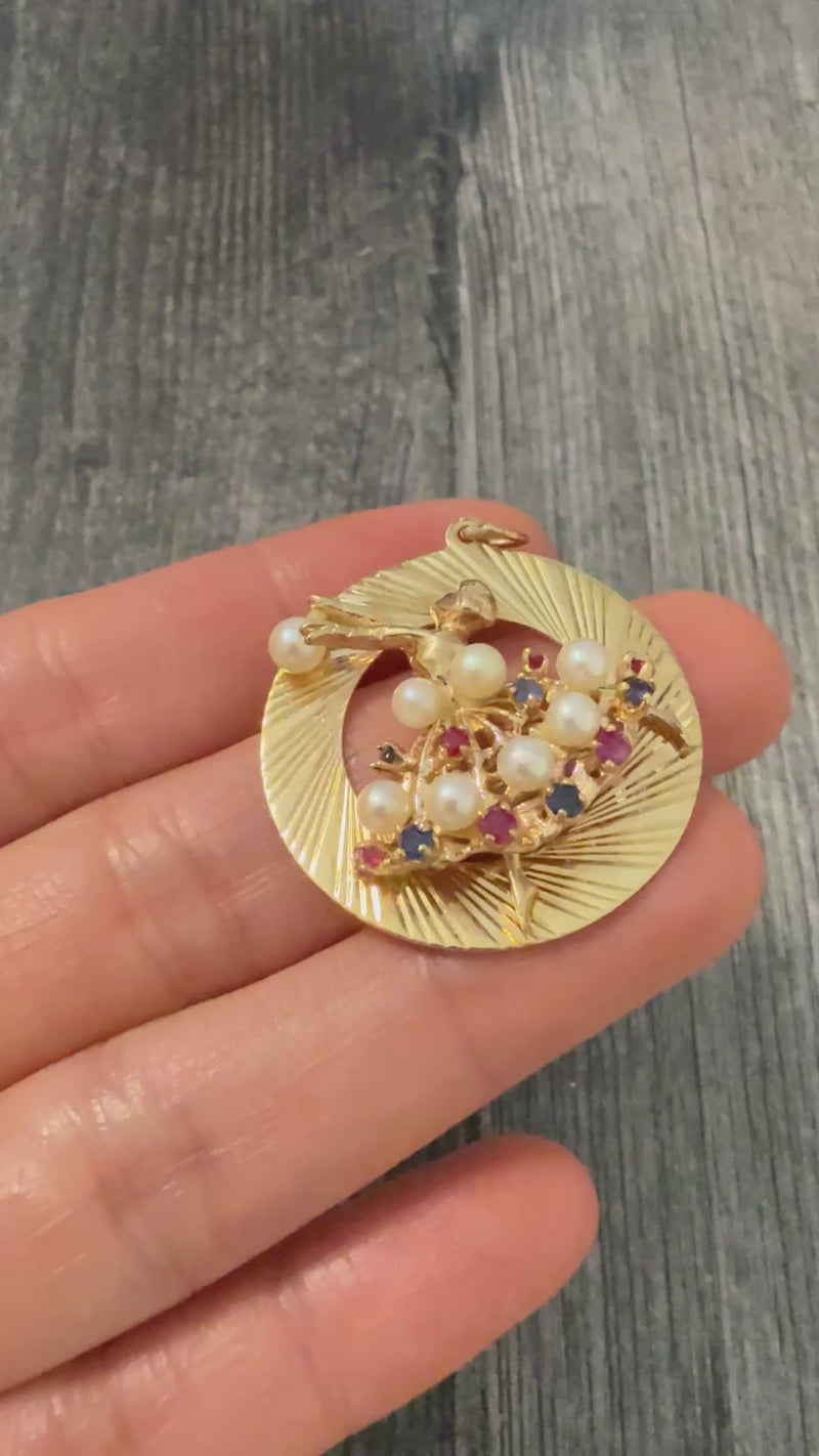 Vintage Sapphire and Ruby 14K Gold Ballerina Charm