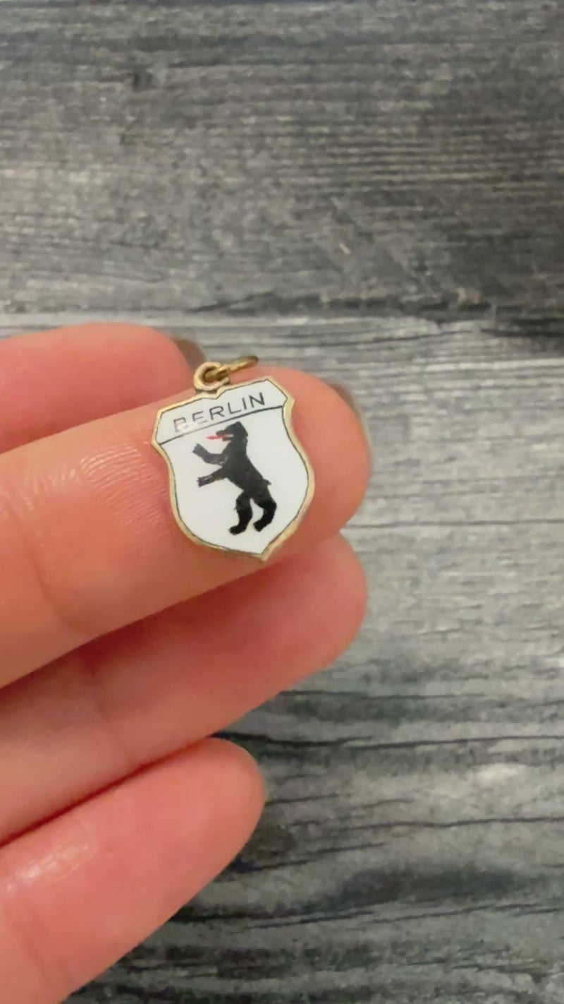 Vintage Enamel and 8K Gold Shield "BERLIN" German City Charm