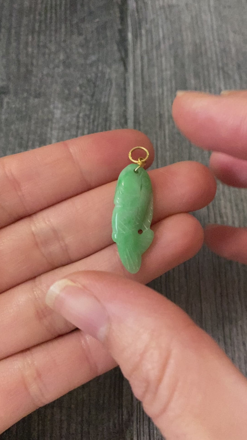 Vintage Carved Jade and 18K Gold Fish Charm