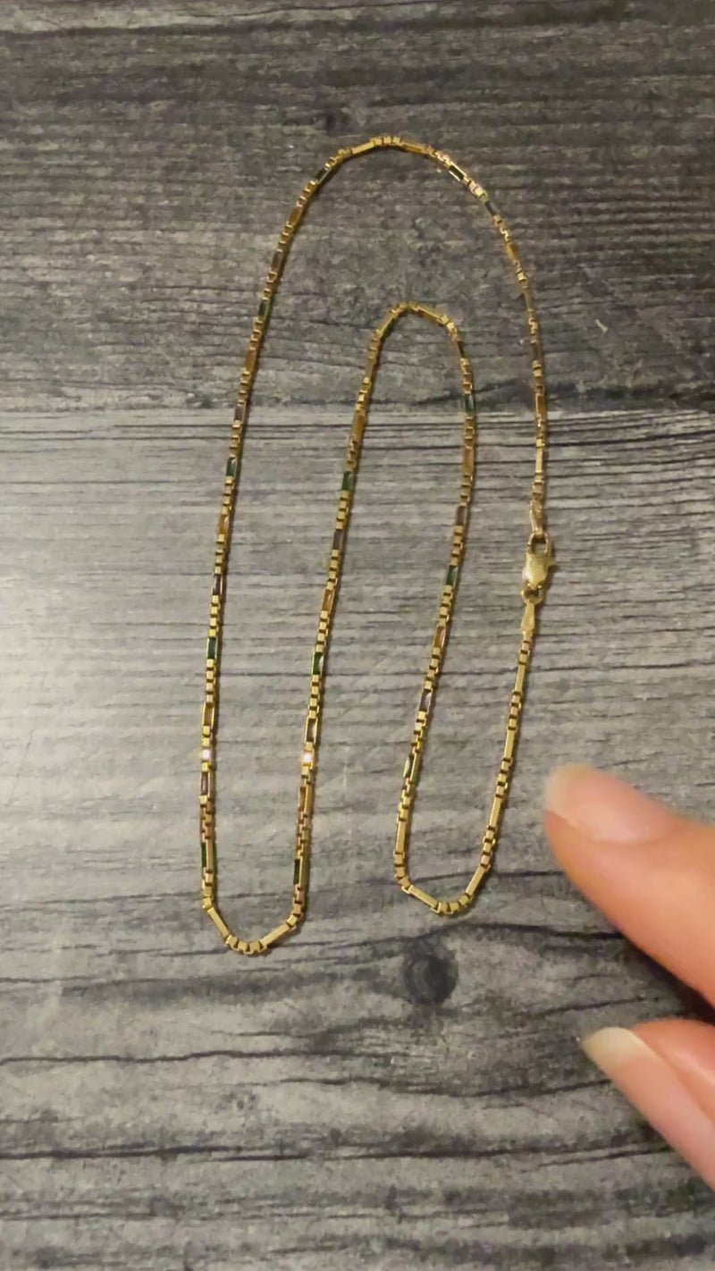 Vintage Enamel Boxy Figaro Link 14K Gold Chain, 17.75" Long