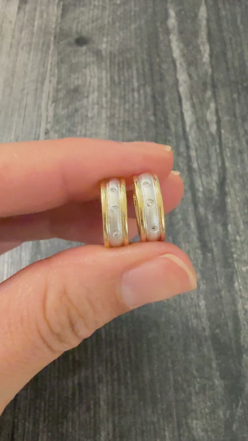 Diamond and 14K Bicolor Gold Huggie Earrings