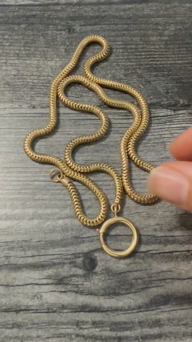 Vintage 14K Tubular Snake Chain with Oversized Bolt Ring, 23" Long