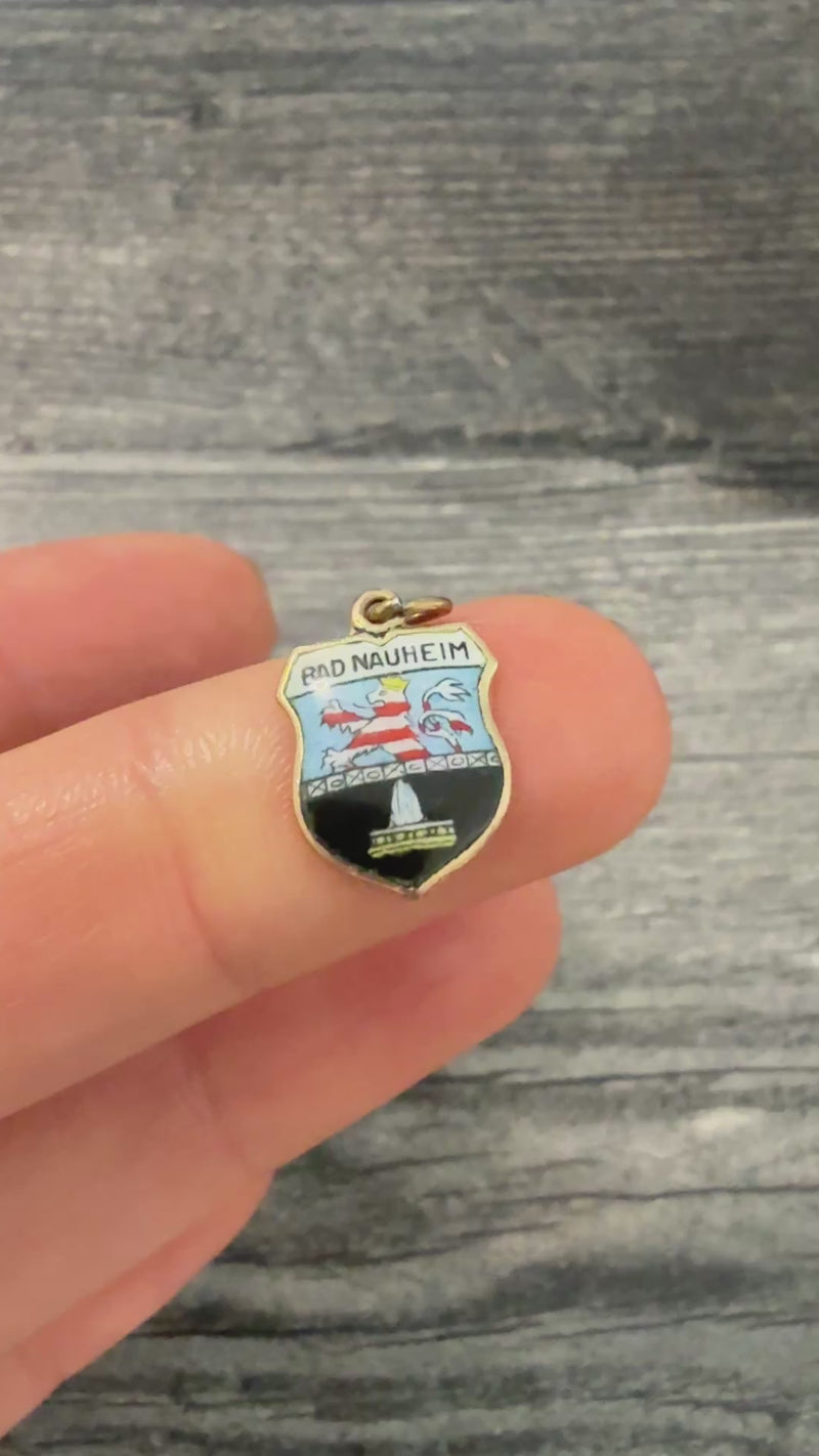 Vintage Enamel and 8K Gold Shield "BAD NAUHEIM" German City Charm
