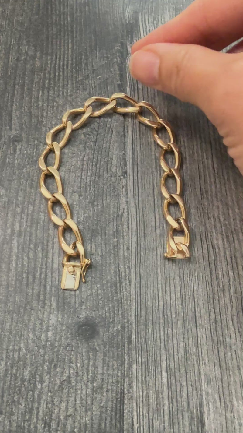 Vintage 14K Gold Oval Link Bracelet, 7.8" Long