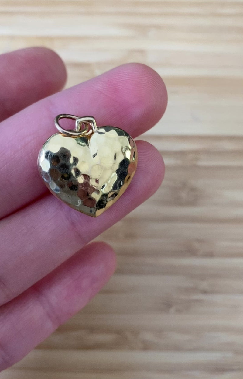 Vintage 14K Gold Hammered Puffy Heart Charm