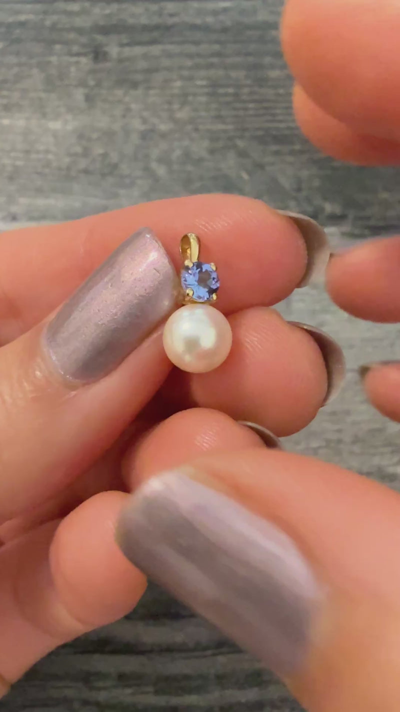 Pearl and Tanzanite Charm in 14K Gold