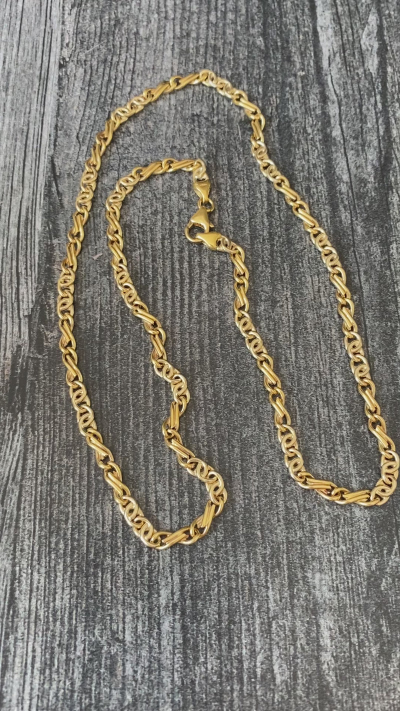 Vintage 18K Biciolor Gold Infinity Link Chain, 20” Long