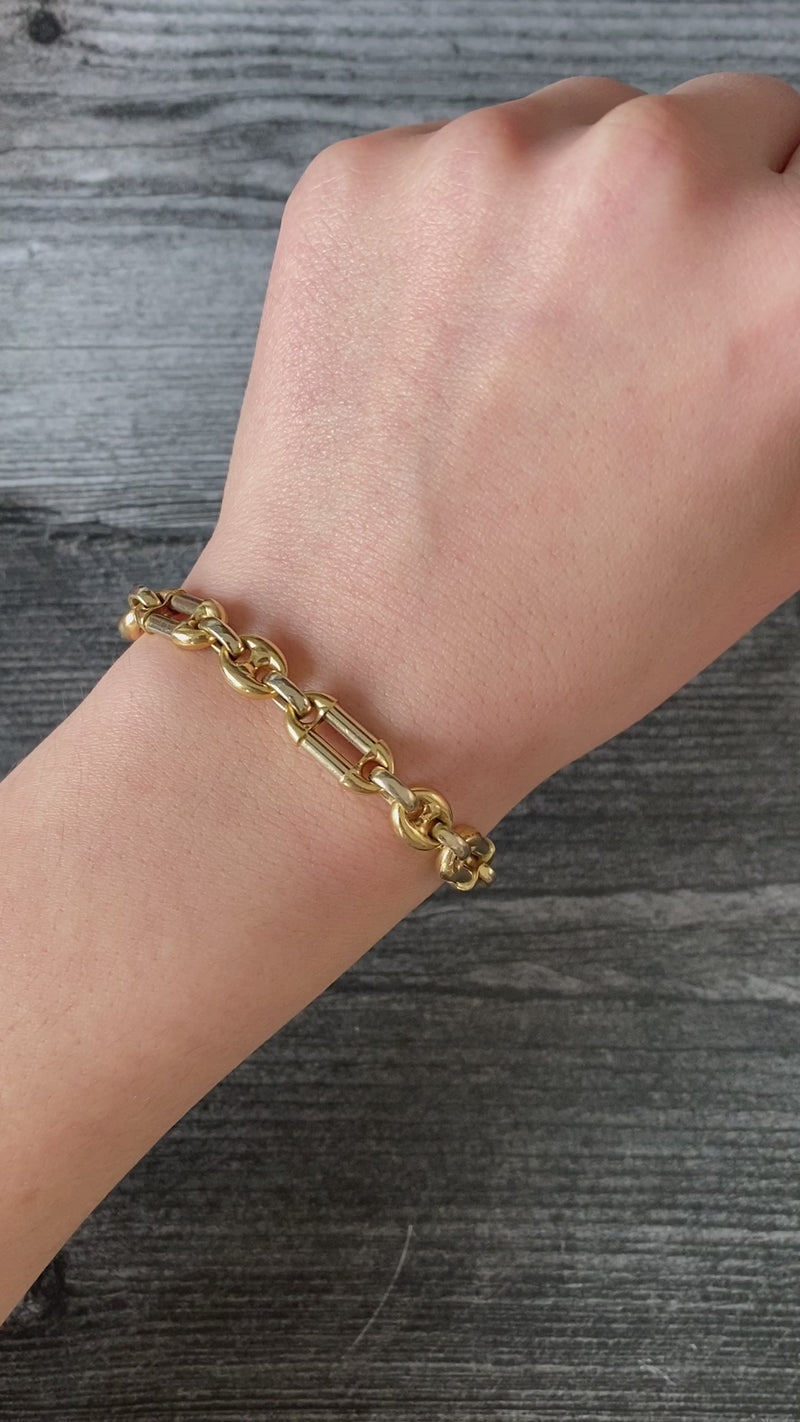 Vintage Trombone and Mariner Link Two-Tone 18K Gold Bracelet