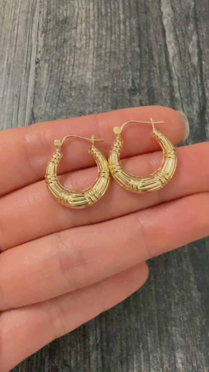 Small 14K Gold Bamboo Hoop Earrings