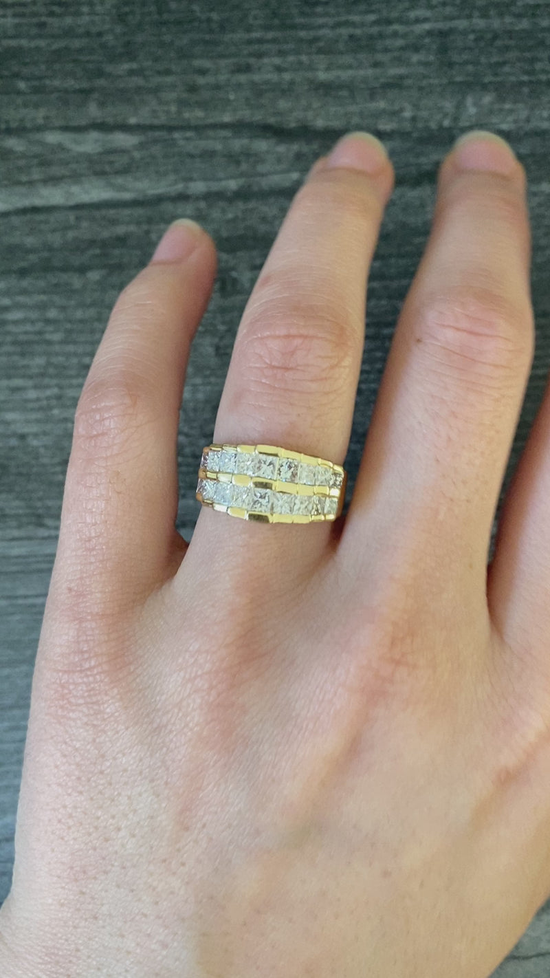 Vintage 1.8 Ct Princess Cut Diamond and 14K Gold Architectural Ring