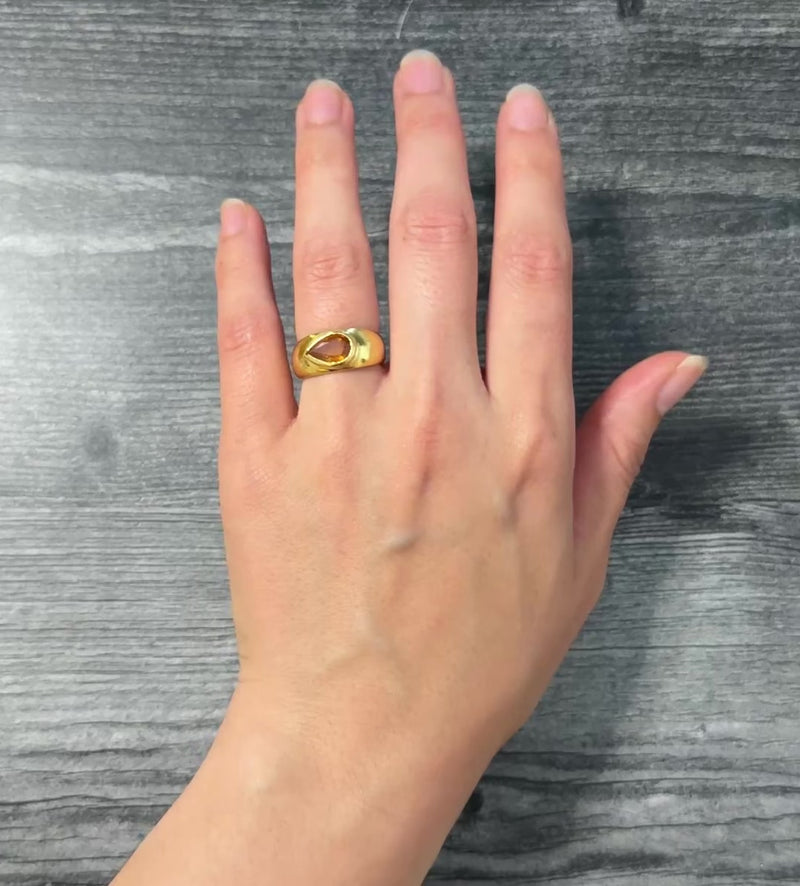 Vintage Pear Citrine and 18K Gold Wide Band