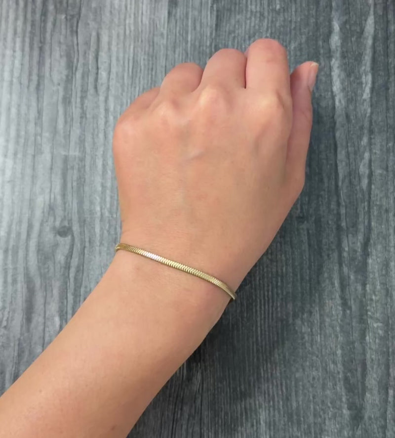 Vintage Forstner 14K Gold Squared Snake Bracelet with Oversized Bolt Ring