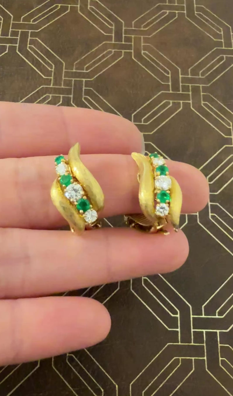 Vintage Diamond and Emerald Swirl Earrings