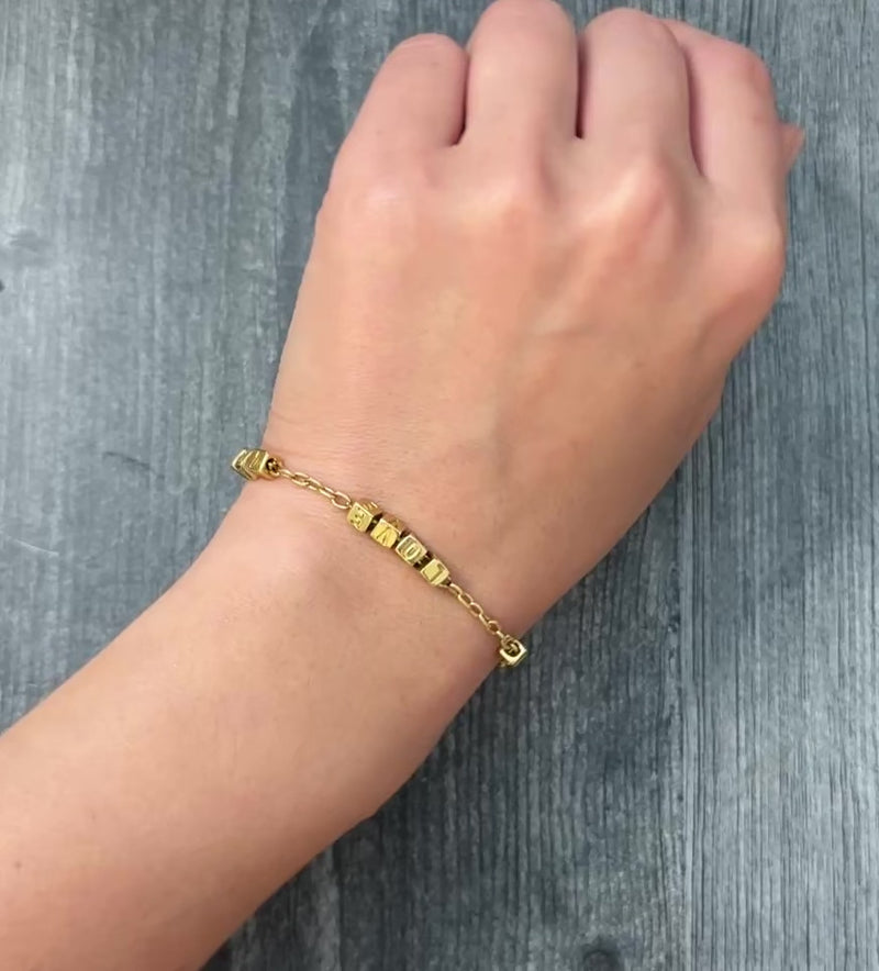Vintage 18K Gold "I LOVE YOU" Block Cube Bracelet