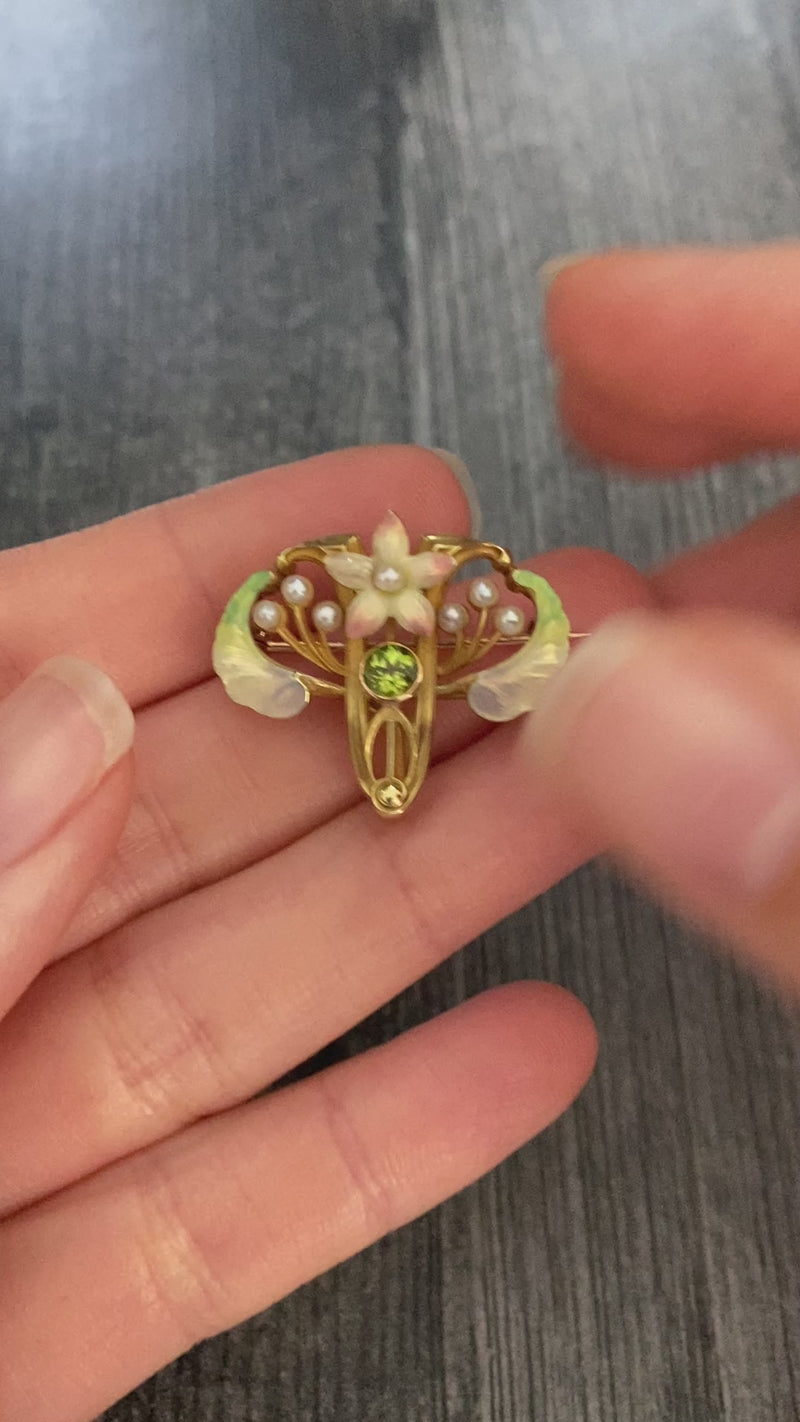 Art Nouveau Whiteside & Blank Iridescent Enamel Flower Pin