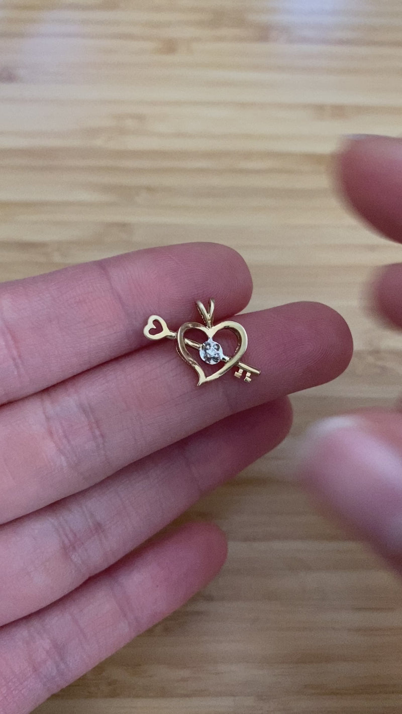 Vintage “Key To My Heart” 14K Gold and Diamond Charm