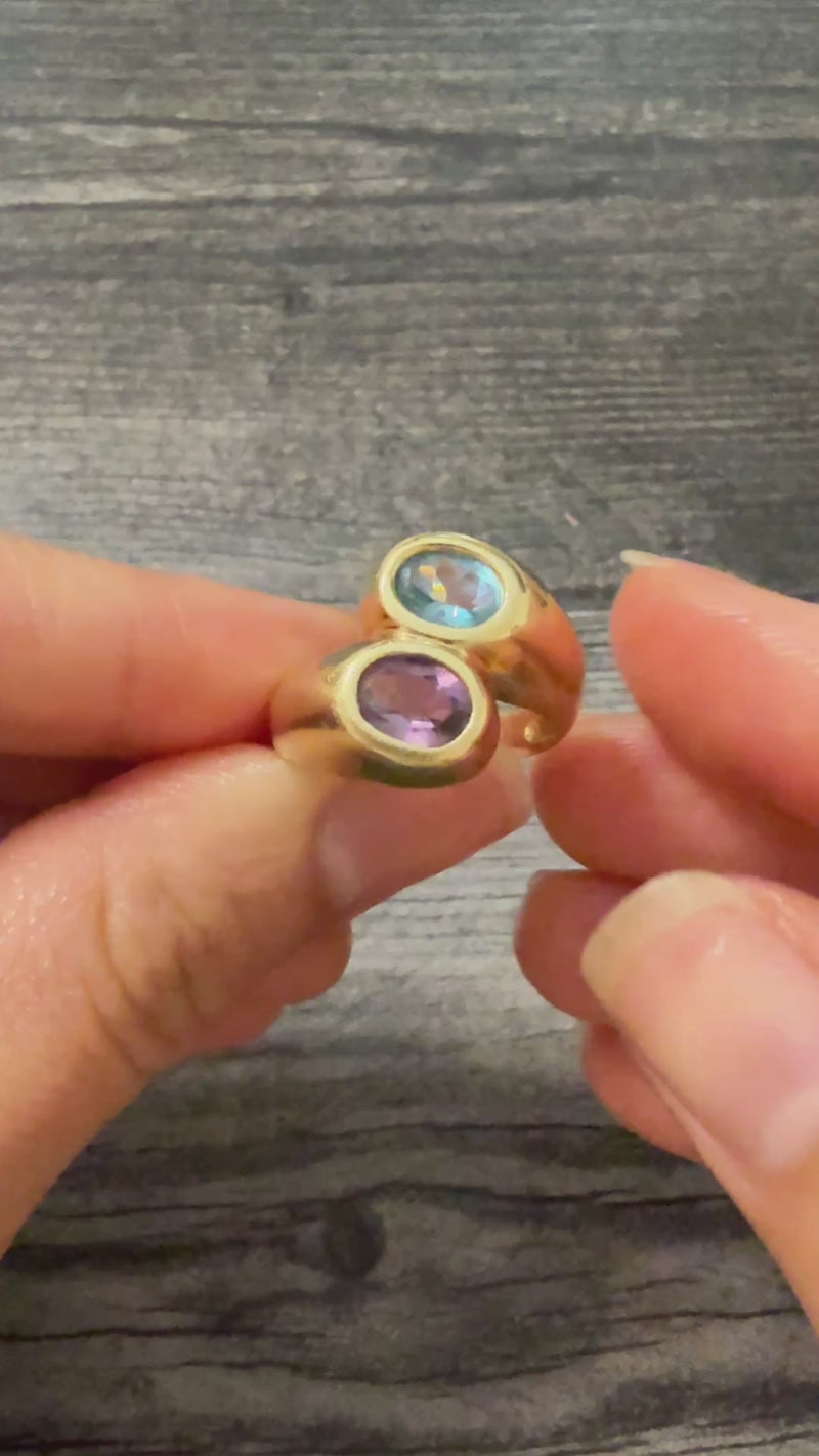 Vintage Amethyst and Blue Topaz Bypass Ring (Y)