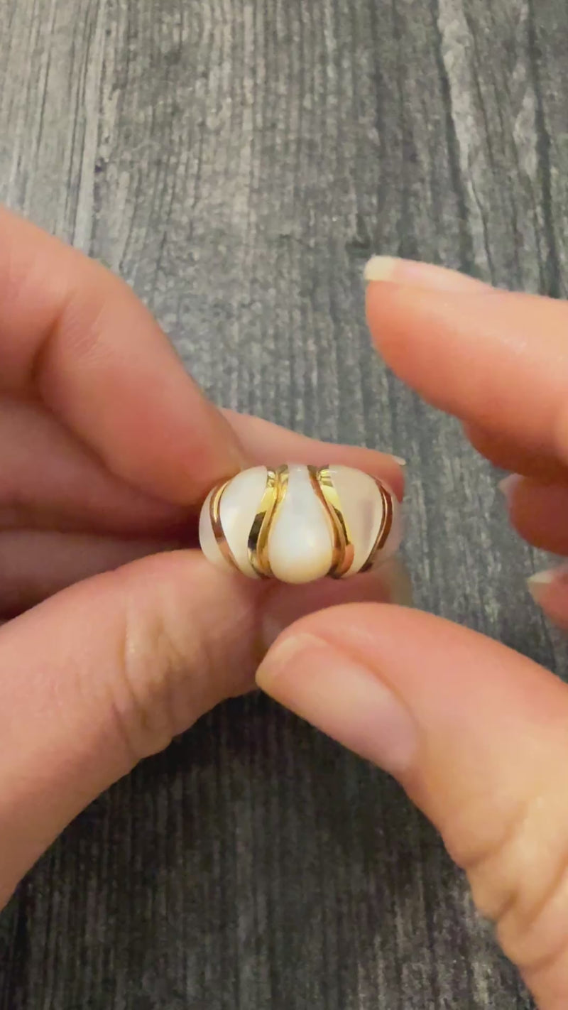 Kabana Mother of Pearl and 18K Gold Wave Dome Ring