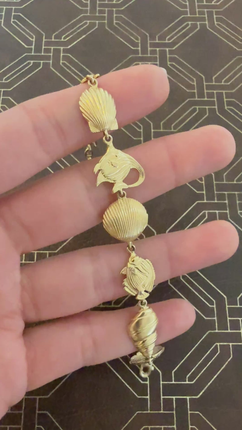 Vintage 14K Gold Ocean Motif Bracelet, 7” Long