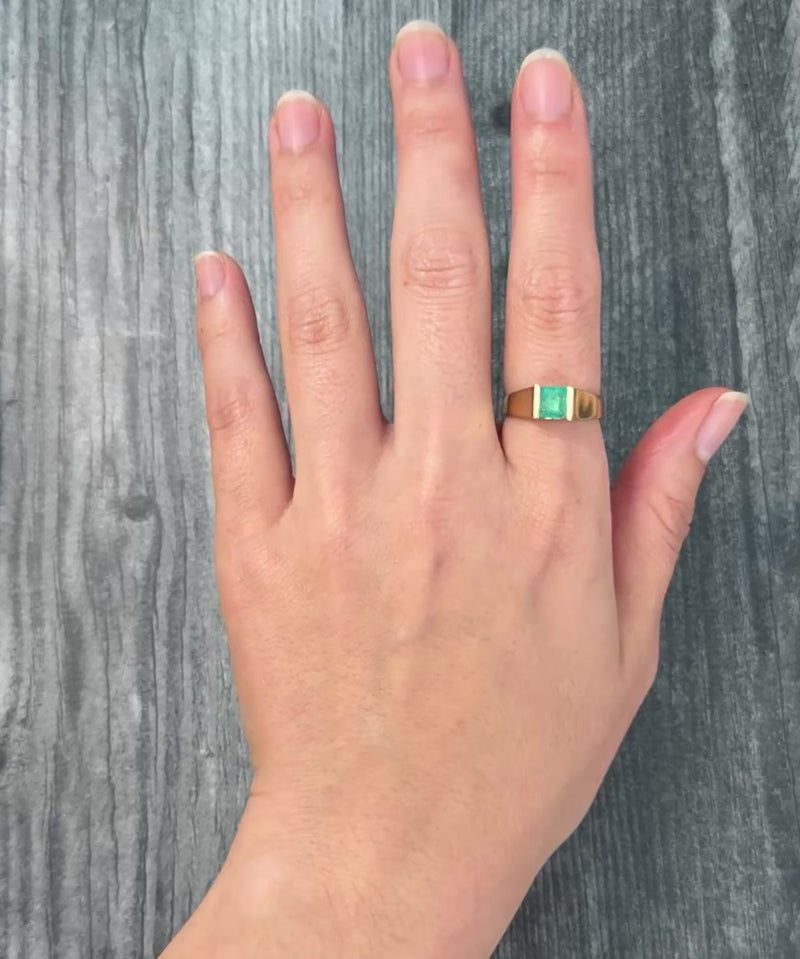 Channel Set Emerald and 14K Gold Ring