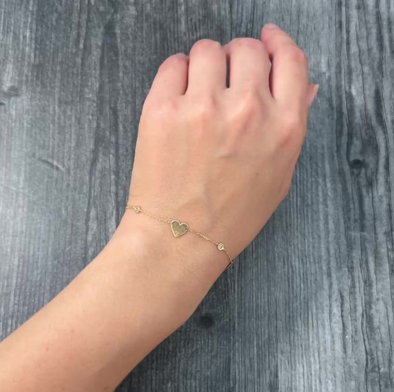 Diamond and 14K Gold Heart Bracelet, 6-7" Long