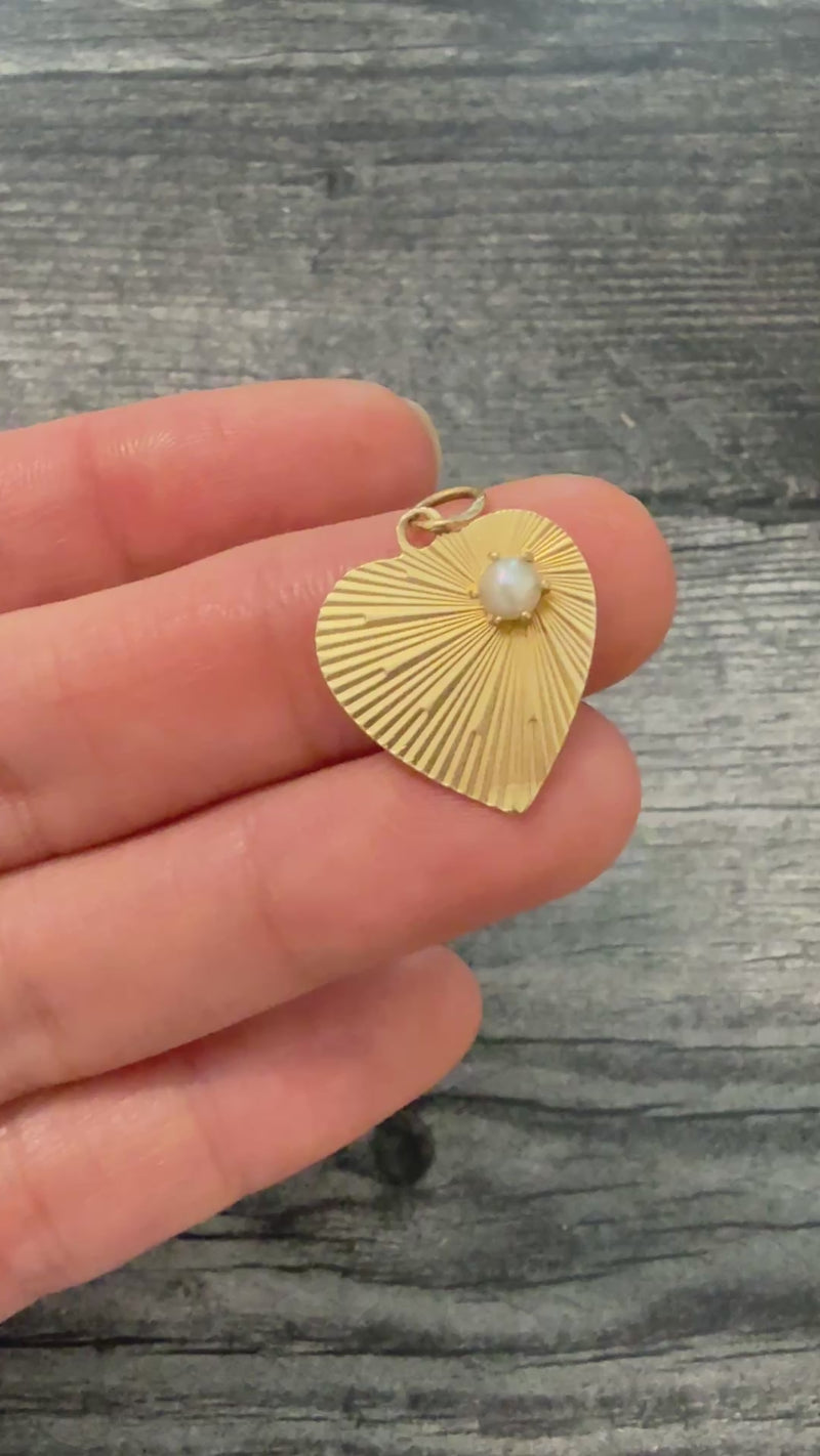 Smaller Vintage 14K Gold Engine Turned Heart Charm