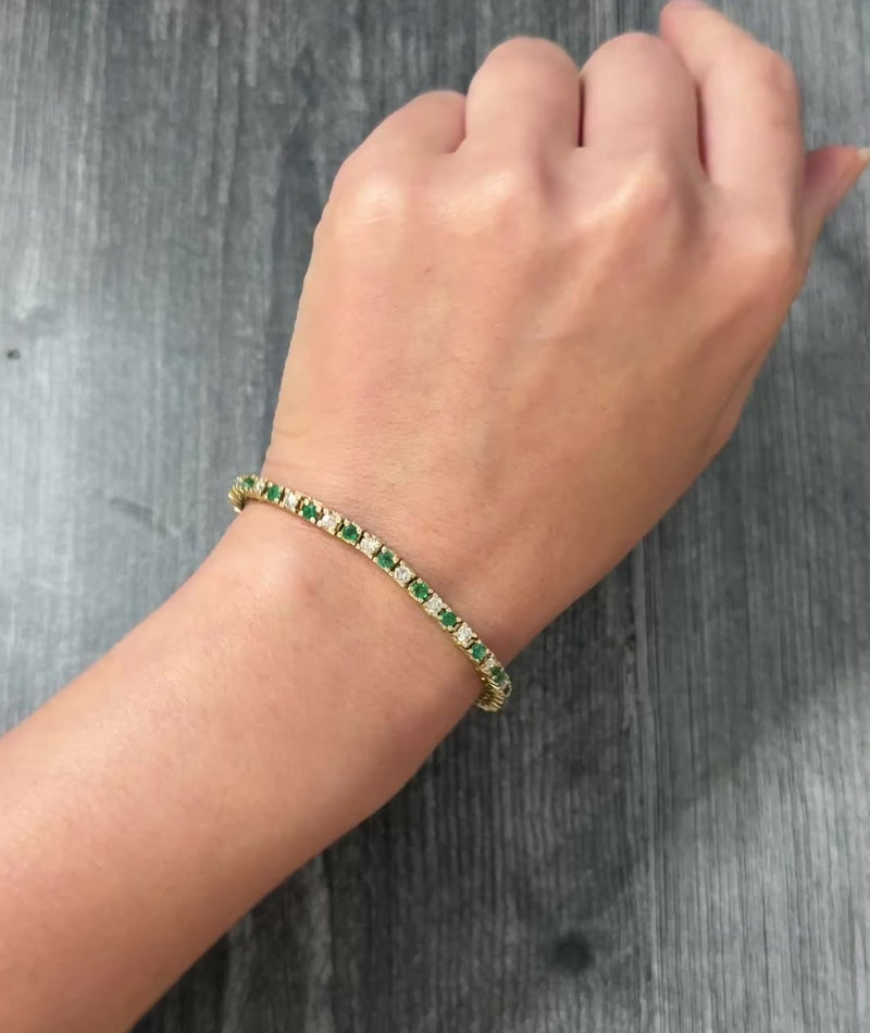 Emerald & Diamond Line Bracelet, 7.25" Long