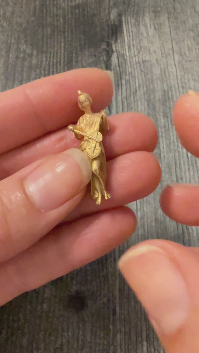 Art Deco 14K Gold Musician, Goddess Charm