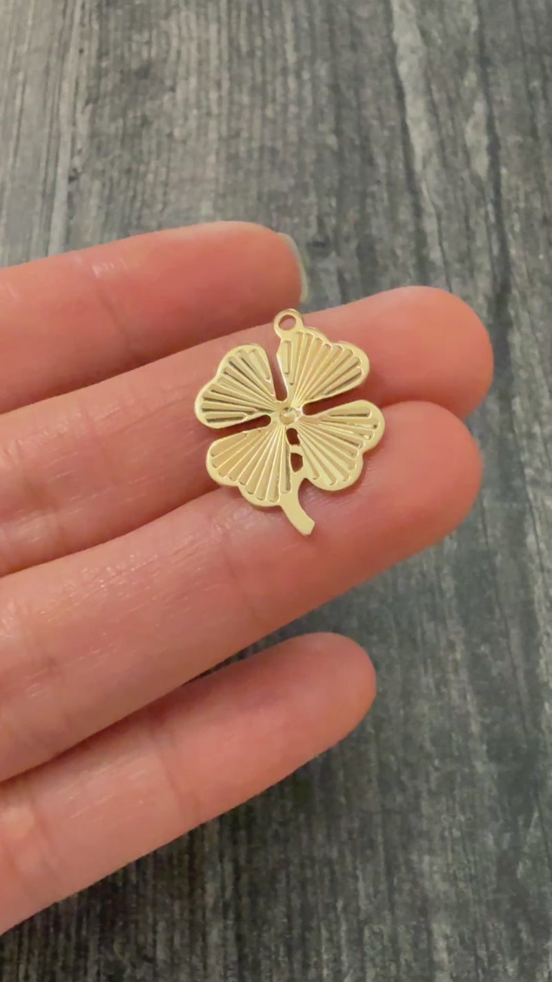 Midsize Vintage 14K Gold Engine Turned Clover Charm