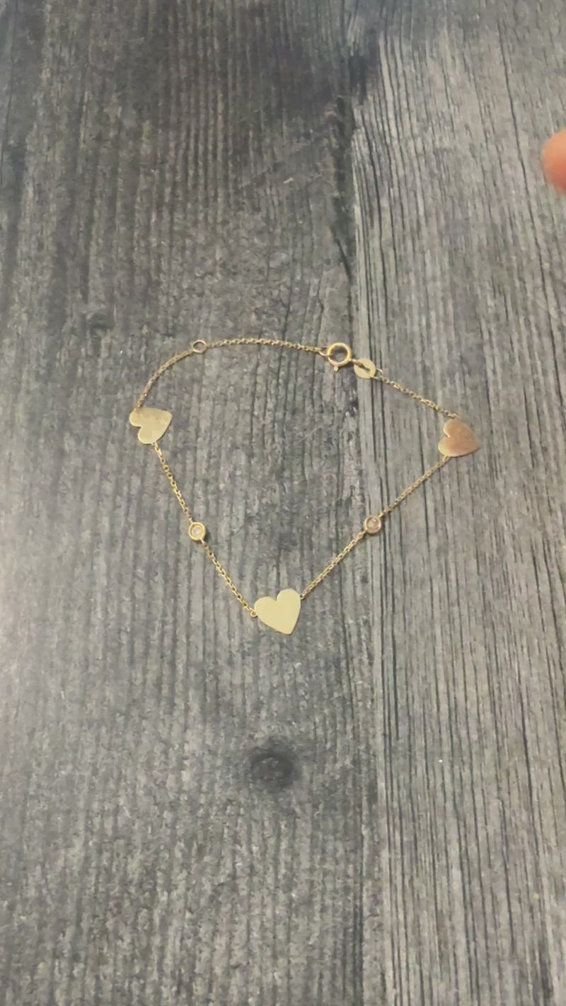 Diamond and 14K Gold Heart Bracelet, 6-7" Long