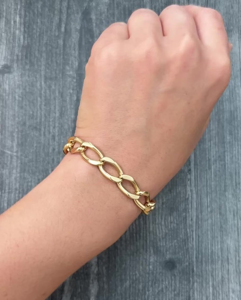 Vintage 14K Gold Oval Link Bracelet, 7.8" Long