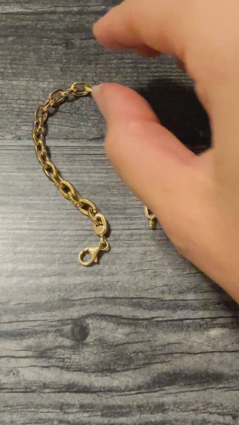 Vintage 14K Gold Straight Edge Oval Link Bracelet (M)